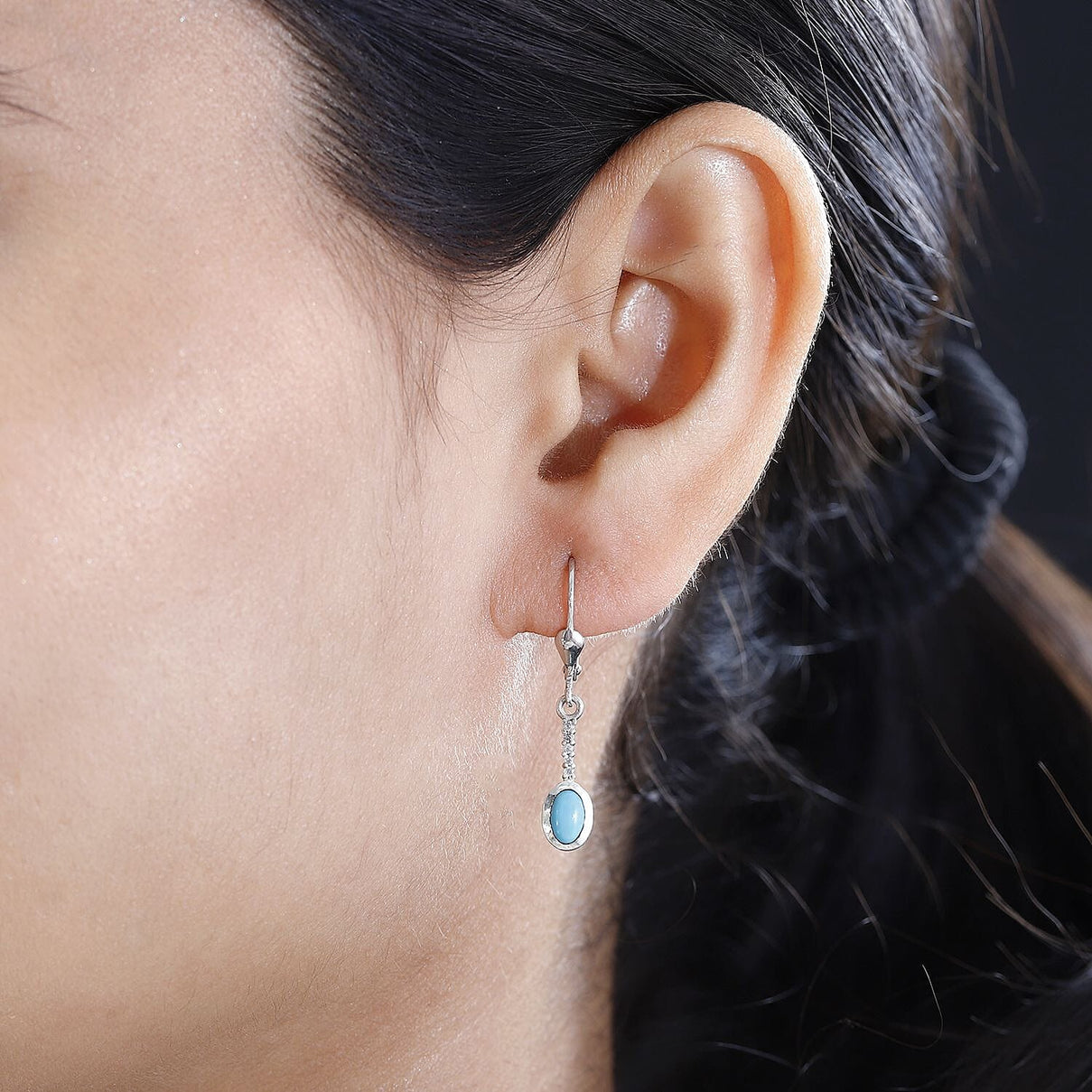 Arizona Sleeping Beauty Turquoise &amp; Natural Zircon Dangle Earrings in Platinum Overlay Sterling Silver 7772791 3