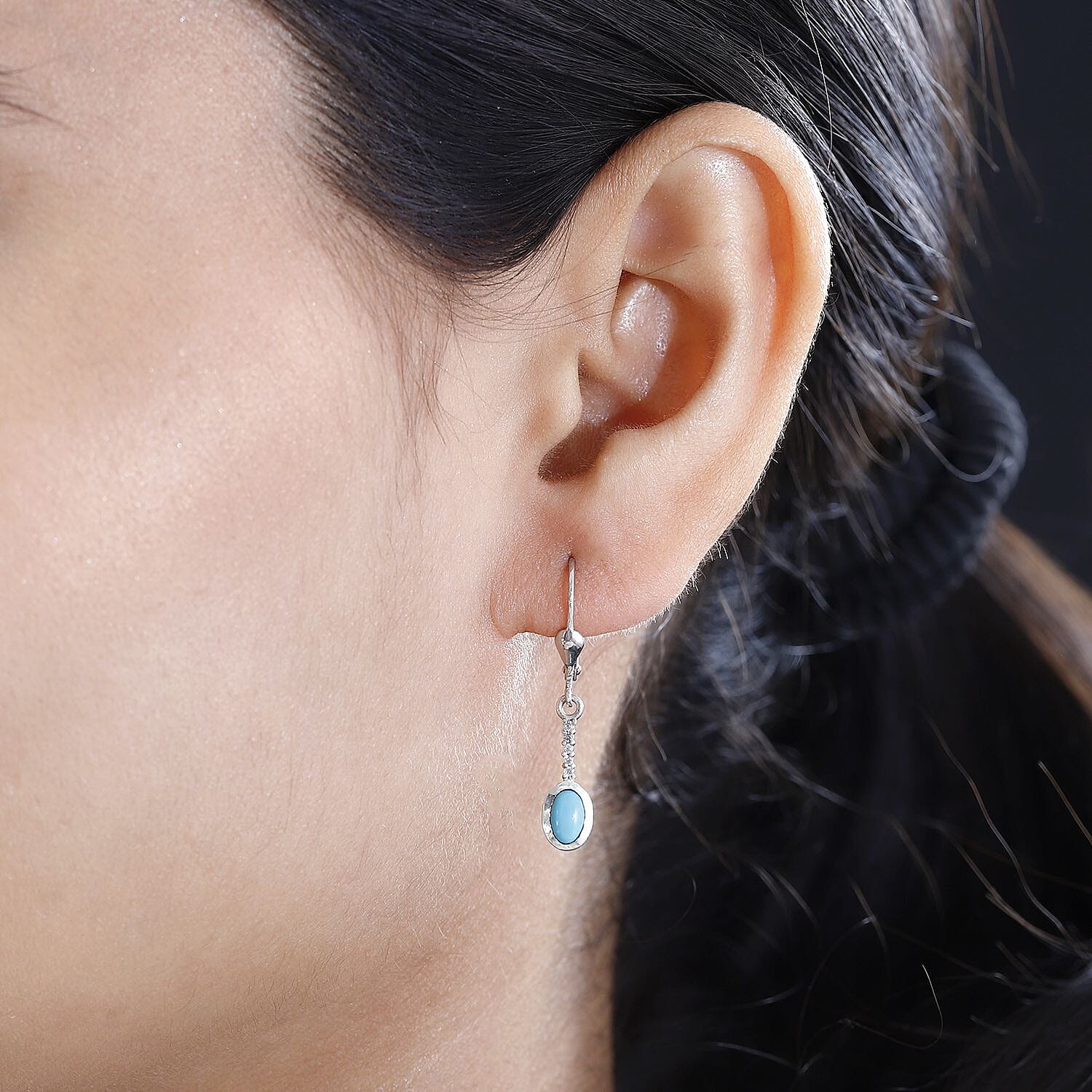 Arizona Sleeping Beauty Turquoise &amp; Natural Zircon Dangle Earrings in Platinum Overlay Sterling Silver 7772791 3