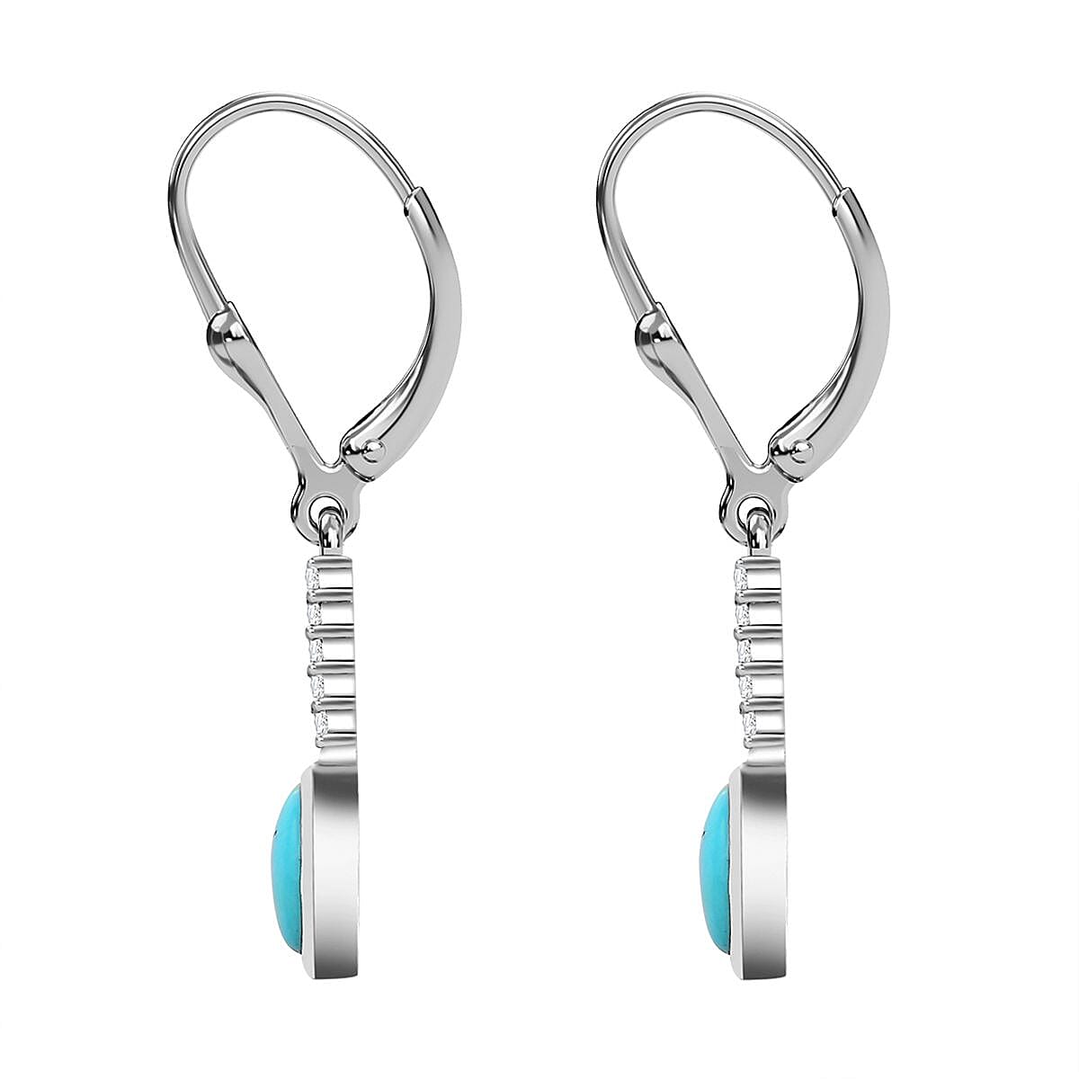 Arizona Sleeping Beauty Turquoise &amp; Natural Zircon Dangle Earrings in Platinum Overlay Sterling Silver 7772791 4