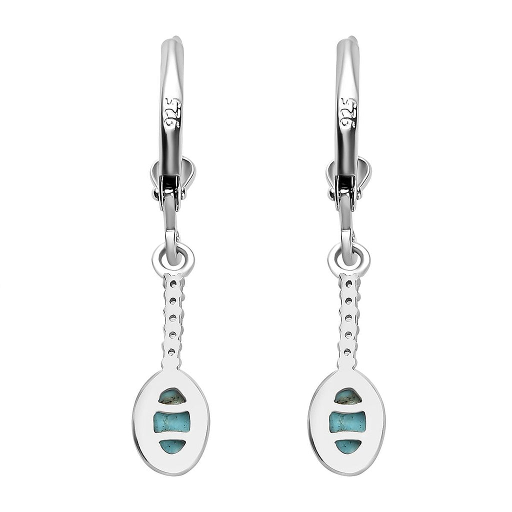 Arizona Sleeping Beauty Turquoise & Natural Zircon Dangle Earrings in Platinum Overlay Sterling Silver