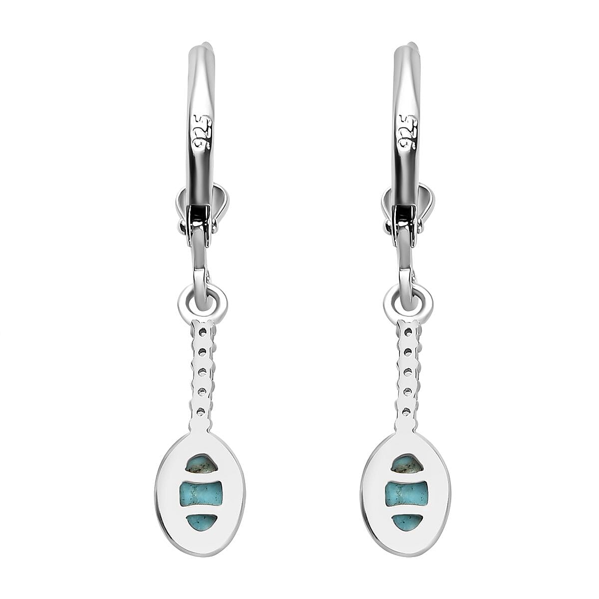 Arizona Sleeping Beauty Turquoise &amp; Natural Zircon Dangle Earrings in Platinum Overlay Sterling Silver 7772791 5