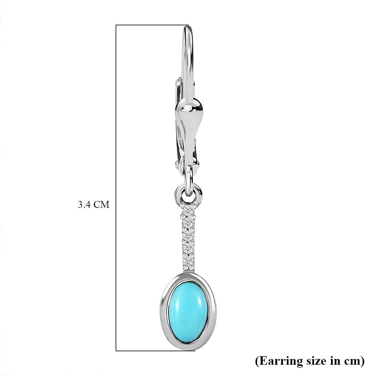 Arizona Sleeping Beauty Turquoise &amp; Natural Zircon Dangle Earrings in Platinum Overlay Sterling Silver 7772791 6