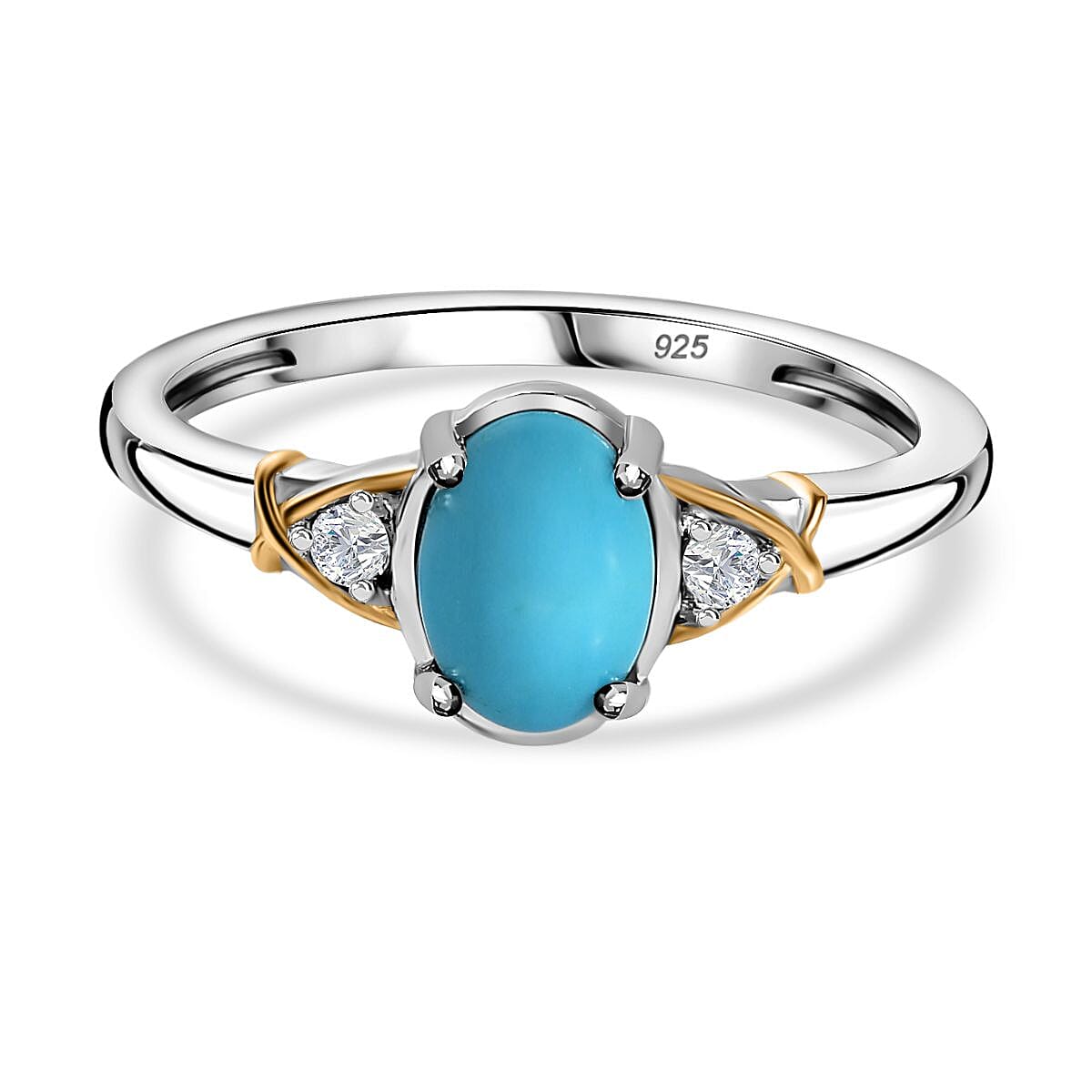 Arizona Sleeping Beauty Turquoise &amp; Natural Zircon Ring in 18K Vermeil YG &amp; Platinum Plated Sterling Silver 7775369 0