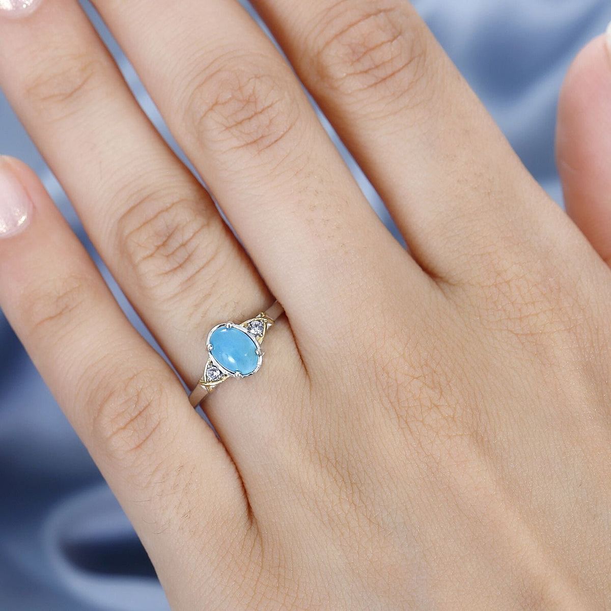 Arizona Sleeping Beauty Turquoise &amp; Natural Zircon Ring in 18K Vermeil YG &amp; Platinum Plated Sterling Silver 7775369 2