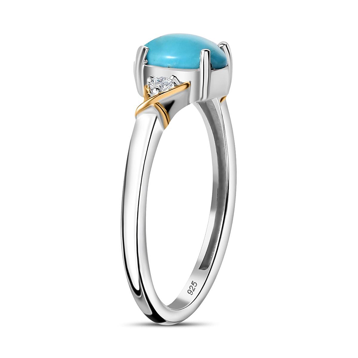 Arizona Sleeping Beauty Turquoise &amp; Natural Zircon Ring in 18K Vermeil YG &amp; Platinum Plated Sterling Silver 7775369 3