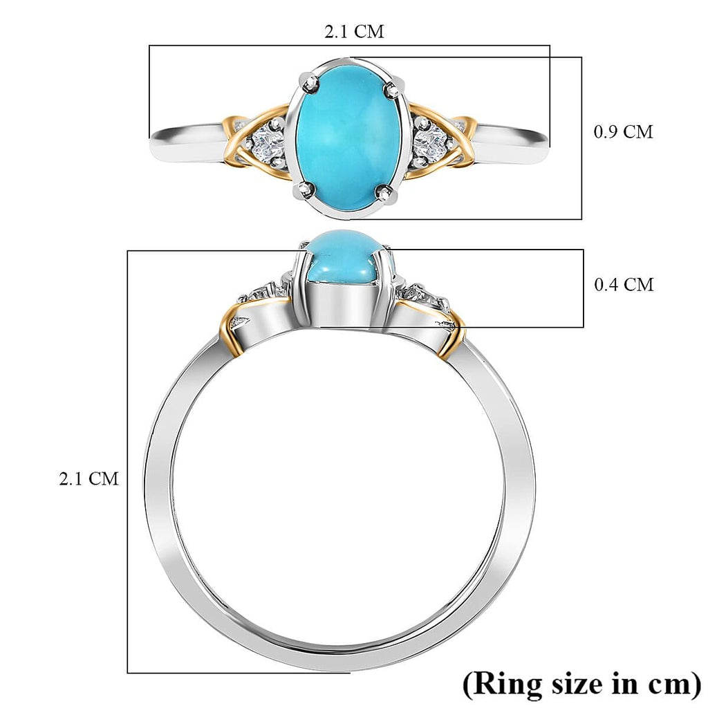 Arizona Sleeping Beauty Turquoise & Natural Zircon Ring in 18K Vermeil YG & Platinum Plated Sterling Silver
