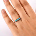 Sleeping Beauty Turquoise & White Zircon 3 Stone Ring in 14K Gold Overlay Sterling Silver