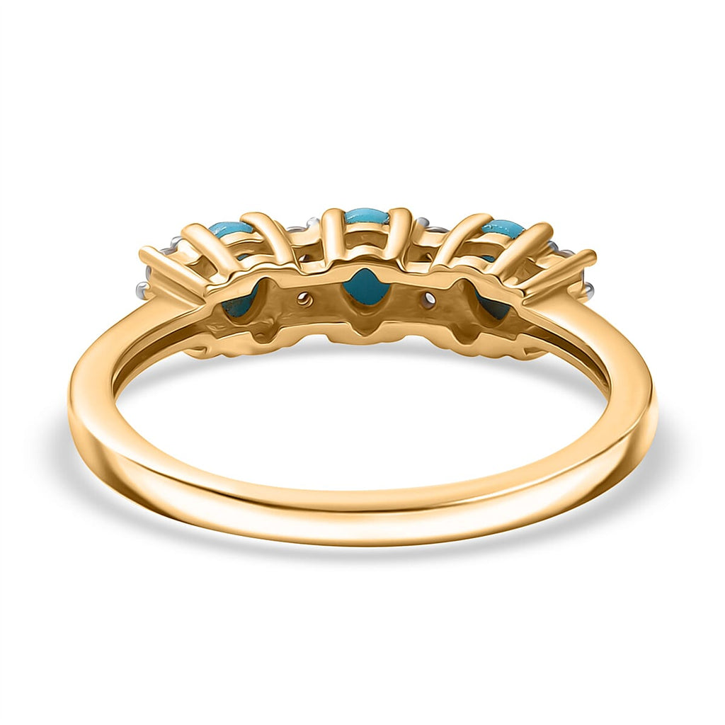 Sleeping Beauty Turquoise & White Zircon 3 Stone Ring in 14K Gold Overlay Sterling Silver