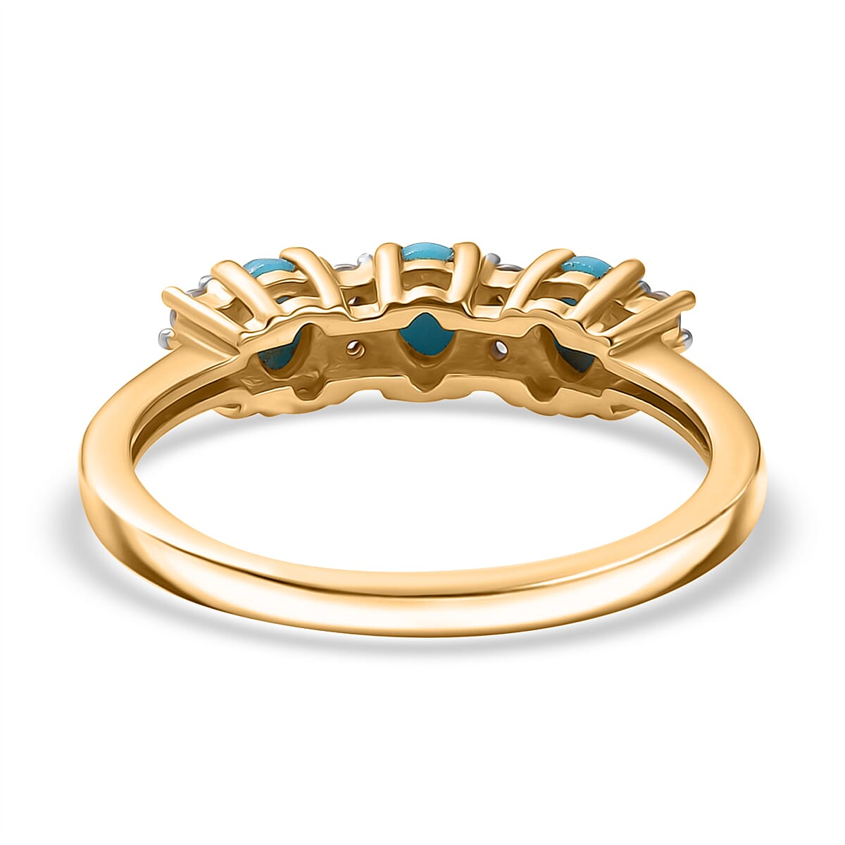 Sleeping Beauty Turquoise and White Zircon 3 Stone Ring in Yellow Gold Overlay Sterling Silver 8162246 5