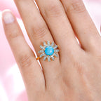 Arizona Sleeping Beauty Turquoise & Natural Zircon Floral Ring in 18K Vermeil Yellow Gold Plated Sterling Silver 1.65 Ct