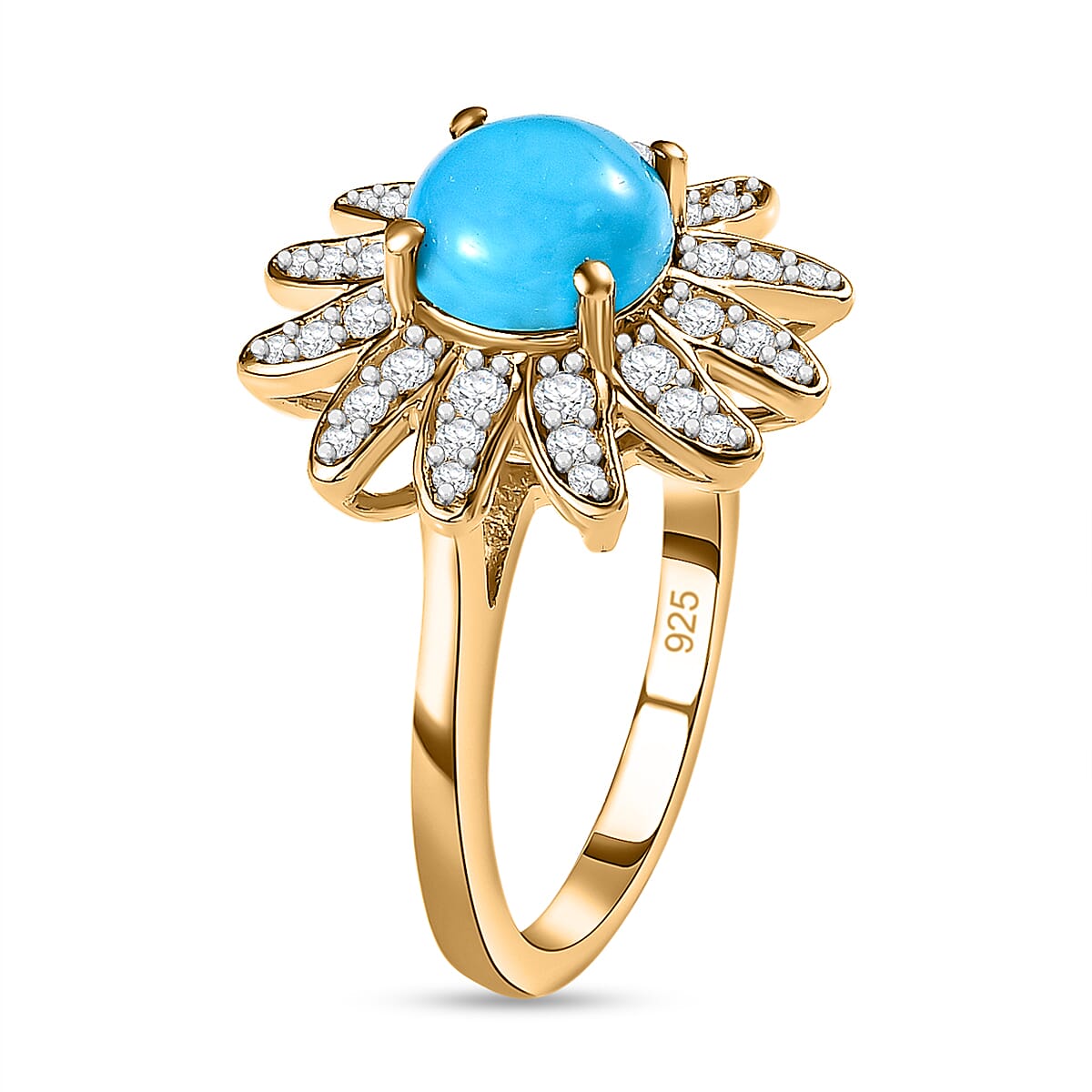 Arizona Sleeping Beauty Turquoise &amp; Natural Zircon Floral Ring in 18K Vermeil Yellow Gold Plated Sterling Silver 1.65 Ct 7633873 3