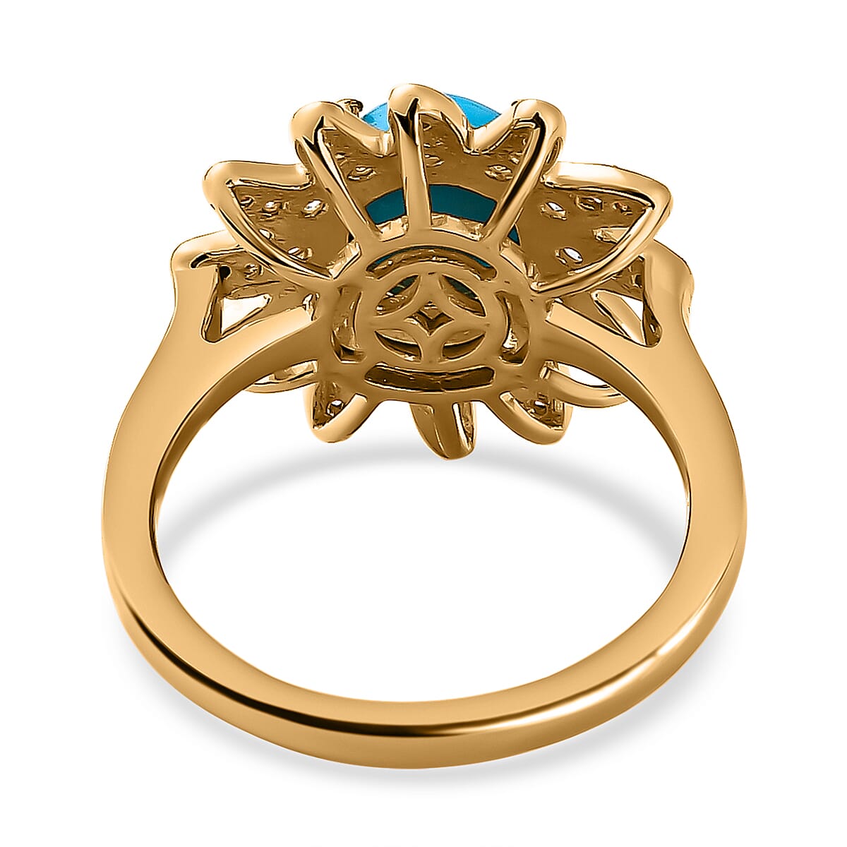 Arizona Sleeping Beauty Turquoise &amp; Natural Zircon Floral Ring in 18K Vermeil Yellow Gold Plated Sterling Silver 1.65 Ct 7633873 4