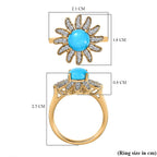 Arizona Sleeping Beauty Turquoise & Natural Zircon Floral Ring in 18K Vermeil Yellow Gold Plated Sterling Silver 1.65 Ct