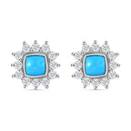 Tucson Special- Arizona Sleeping Beauty Turquoise and Natural Cambodian Zircon Halo Earrings (With Push Back) in Platinum Overlay Sterling Silver 1.40 Ct