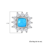 Tucson Special- Arizona Sleeping Beauty Turquoise and Natural Cambodian Zircon Halo Earrings (With Push Back) in Platinum Overlay Sterling Silver 1.40 Ct