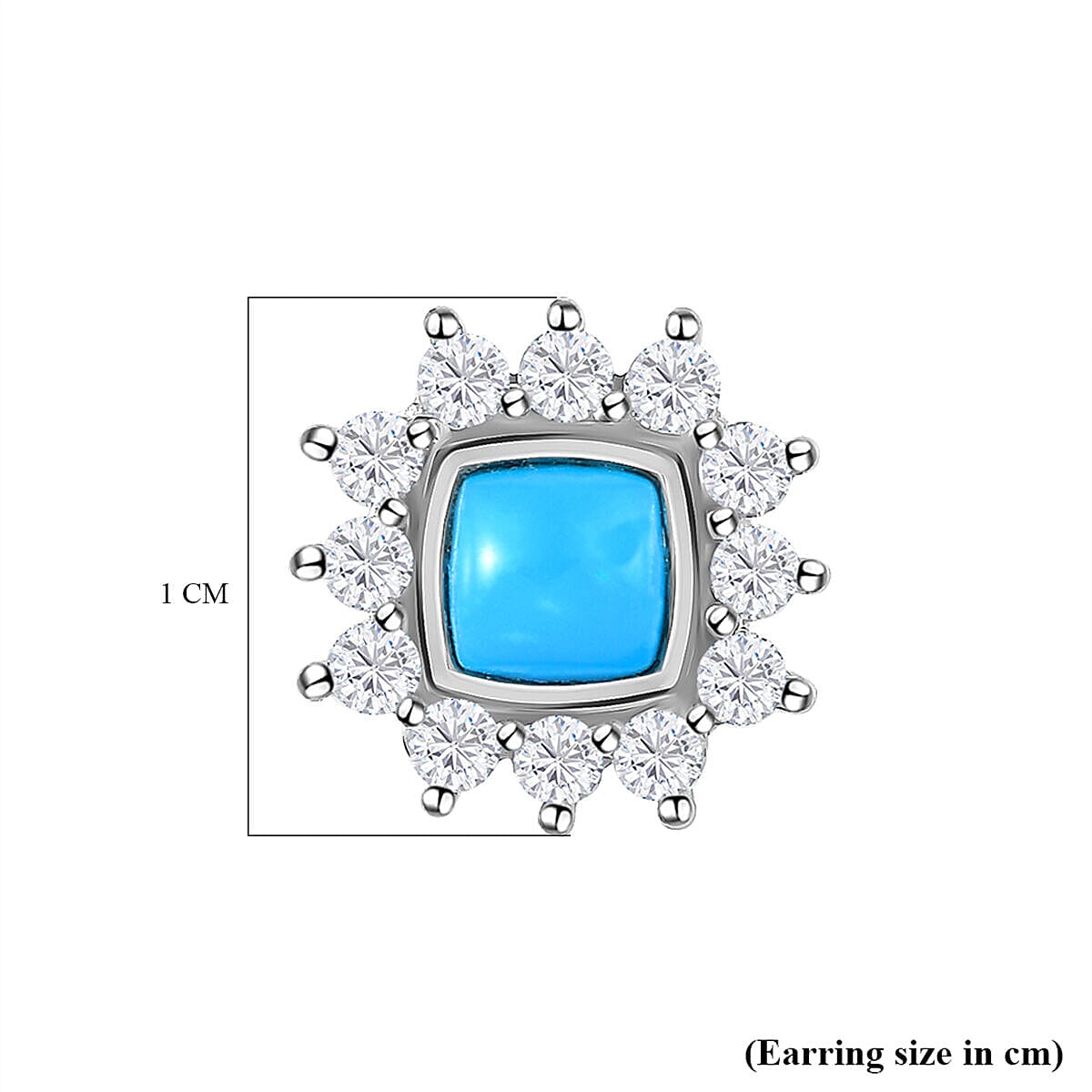 Tucson Special- Arizona Sleeping Beauty Turquoise and Natural Cambodian Zircon Halo Earrings (With Push Back) in Platinum Overlay Sterling Silver 1.40 Ct 7337139 5