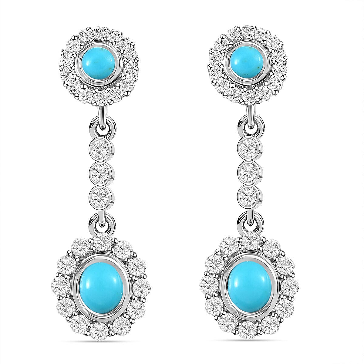 Arizona Sleeping Beauty Turquoise and Natural Cambodian Zircon Push Post Earrings (With Push Back) in Platinum Overlay Sterling Silver 2.416 Ct 7338178 0