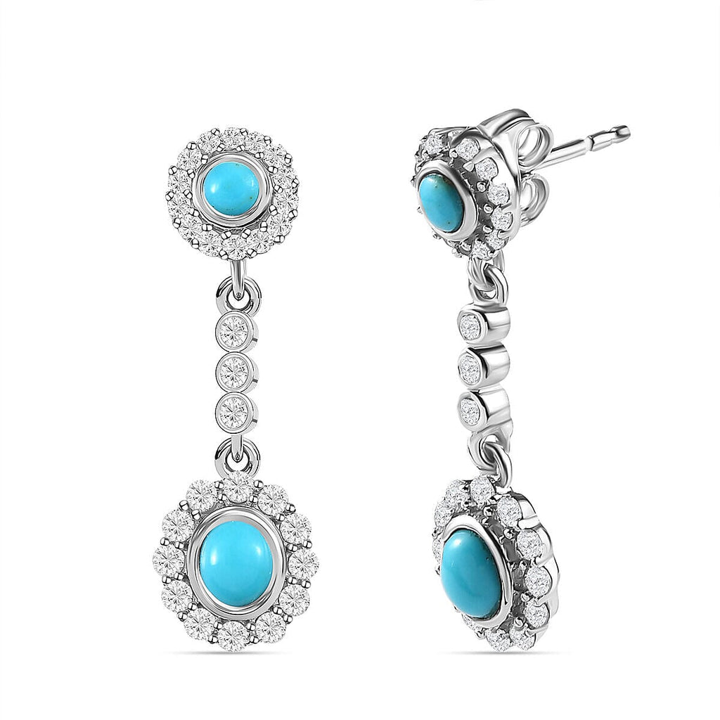 Arizona Sleeping Beauty Turquoise and Natural Zircon Dangle Earrings in Platinum Overlay Sterling Silver 2.42 Ct