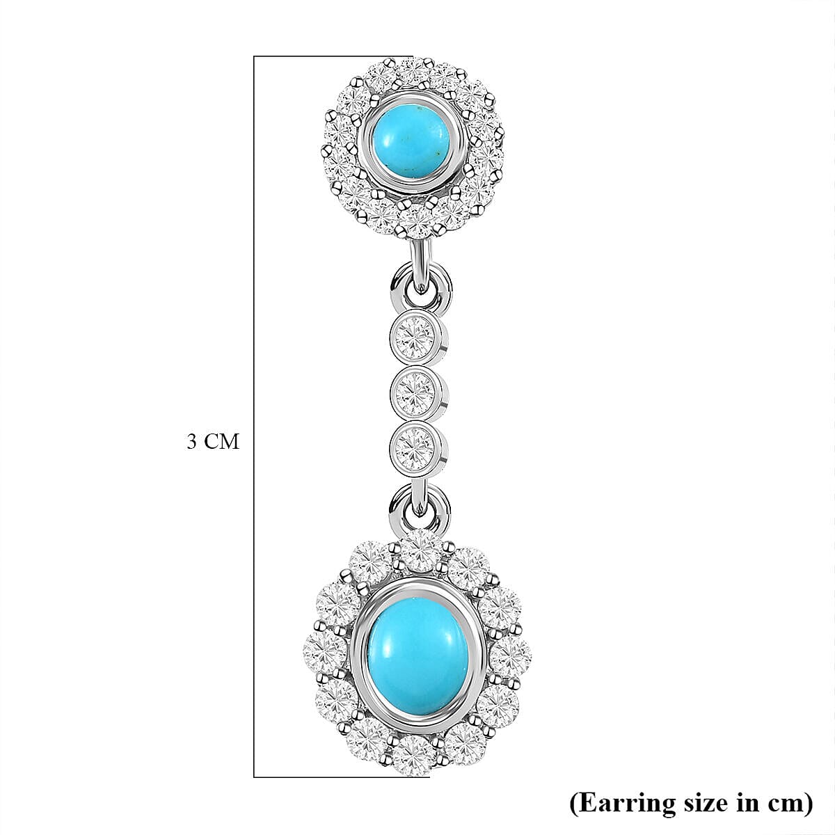 Arizona Sleeping Beauty Turquoise and Natural Cambodian Zircon Push Post Earrings (With Push Back) in Platinum Overlay Sterling Silver 2.416 Ct 7338178 5