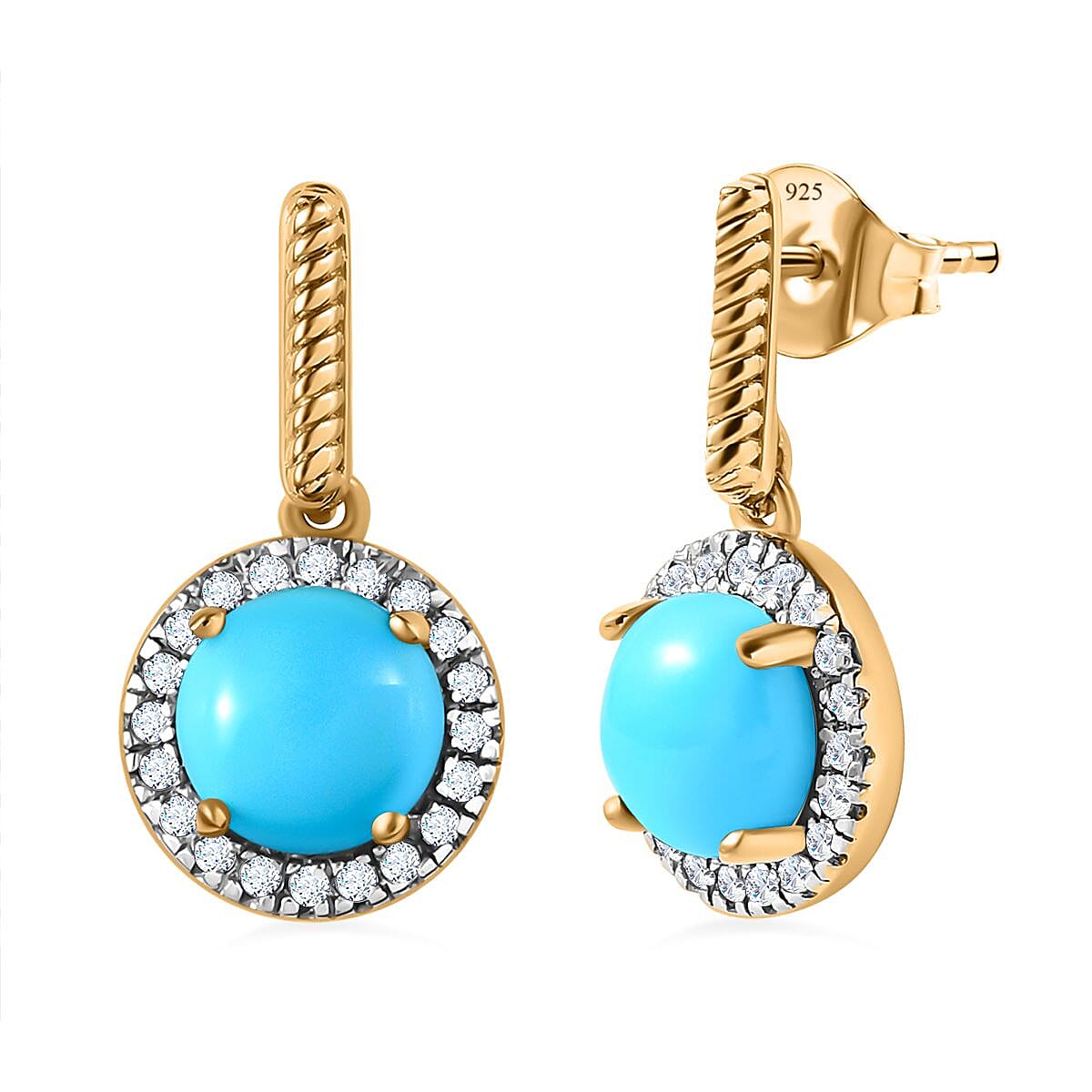 Tucson Special - Arizona Sleeping Beauty Turquoise &amp; Natural Zircon Earrings in 18K Yellow Gold Vermeil Plated Sterling Silver 2.70 Ct. 7662911 0