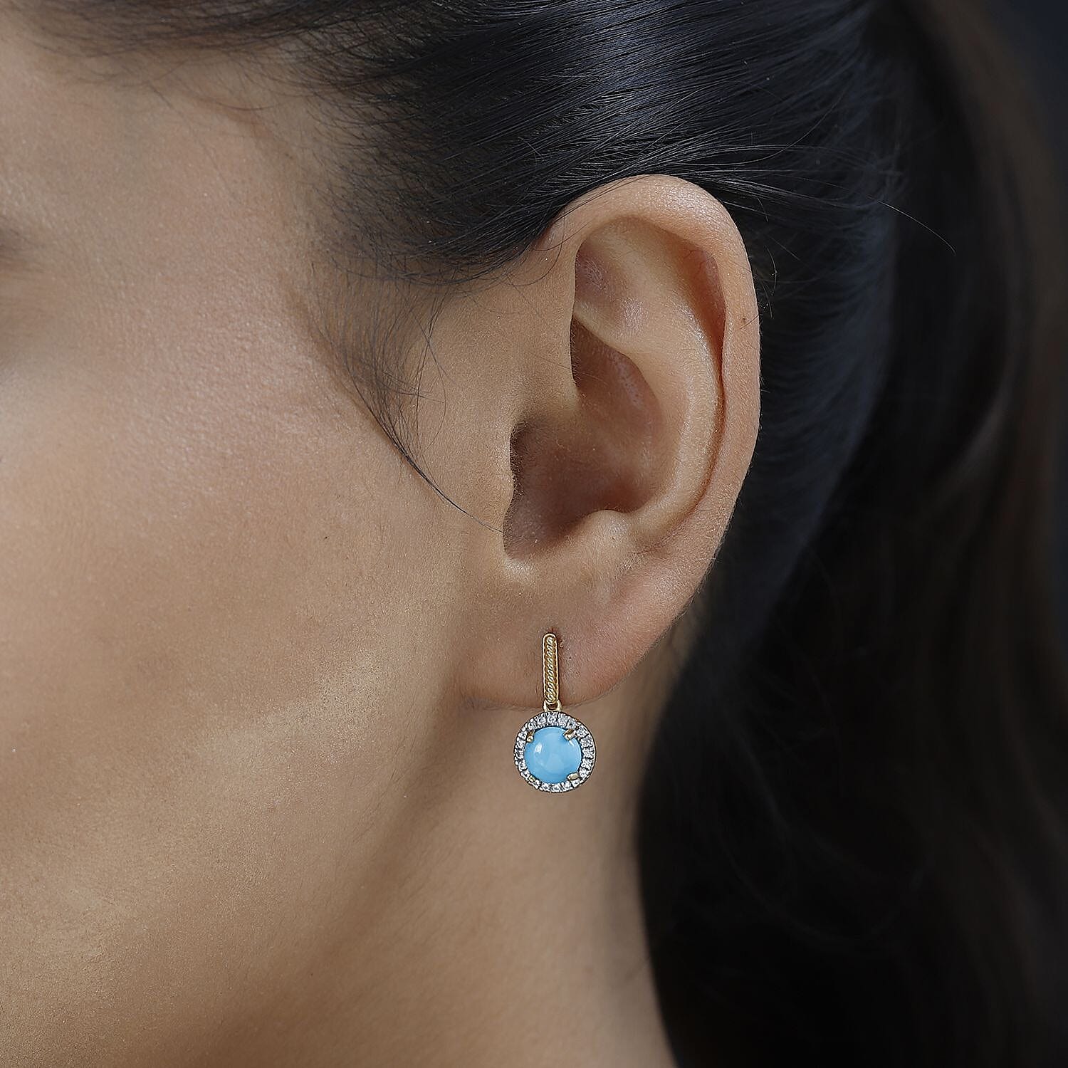 Tucson Special - Arizona Sleeping Beauty Turquoise &amp; Natural Zircon Earrings in 18K Yellow Gold Vermeil Plated Sterling Silver 2.70 Ct. 7662911 3