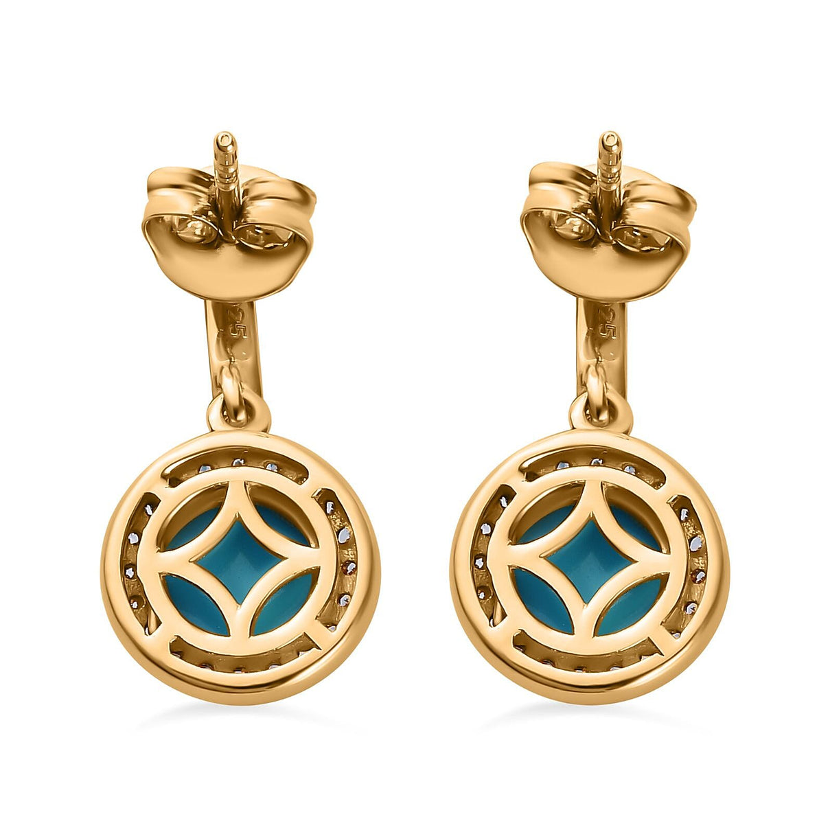 Tucson Special - Arizona Sleeping Beauty Turquoise &amp; Natural Zircon Earrings in 18K Yellow Gold Vermeil Plated Sterling Silver 2.70 Ct. 7662911 5