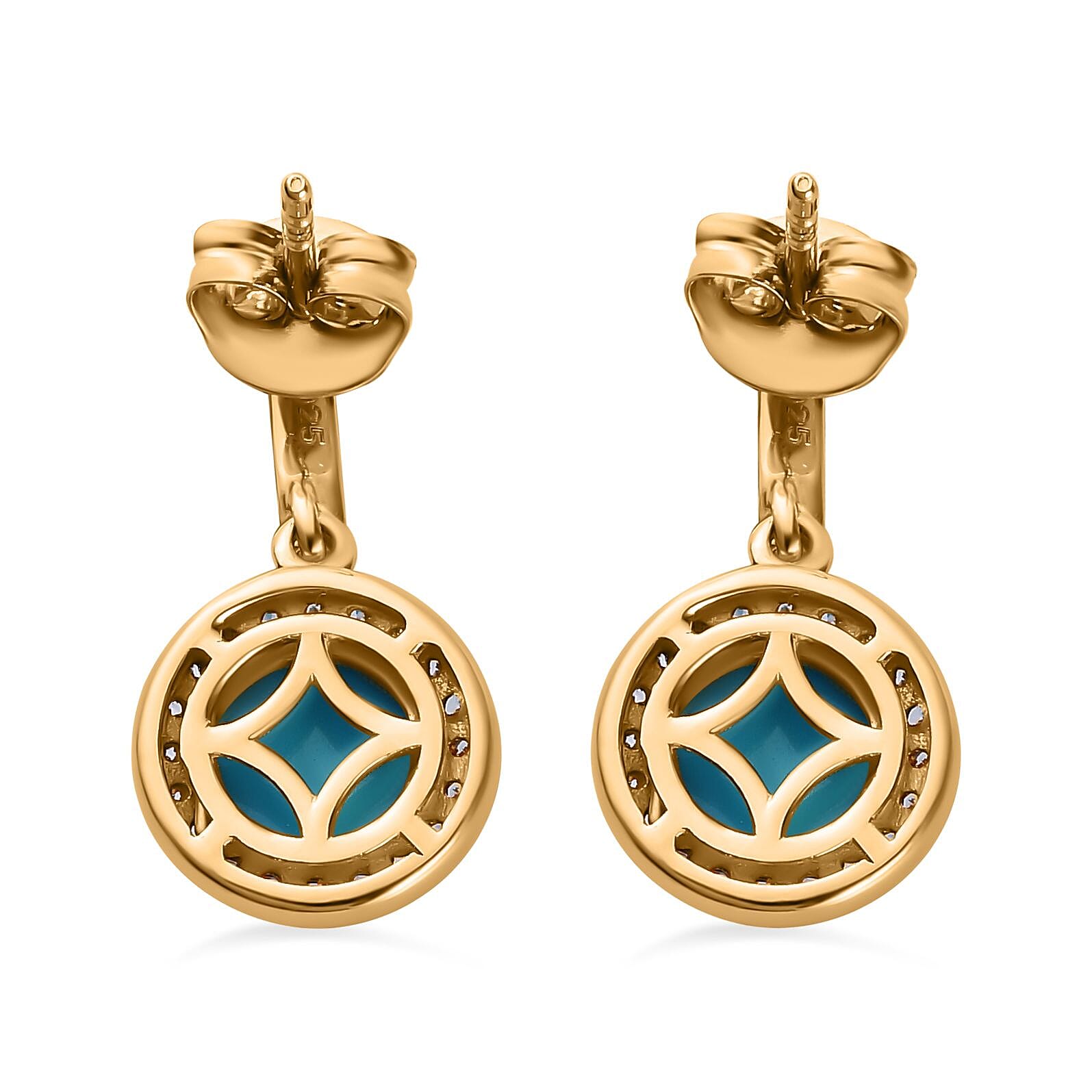 Tucson Special - Arizona Sleeping Beauty Turquoise &amp; Natural Zircon Earrings in 18K Yellow Gold Vermeil Plated Sterling Silver 2.70 Ct. 7662911 5