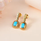 Arizona Sleeping Beauty Turquoise & Natural Zircon Earrings in 18k Gold Vermeil Sterling Silver 1.28 Ct.