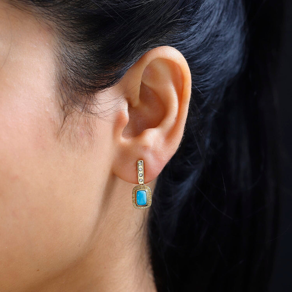Arizona Sleeping Beauty Turquoise & Natural Zircon Earrings in 18k Gold Vermeil Sterling Silver 1.28 Ct.