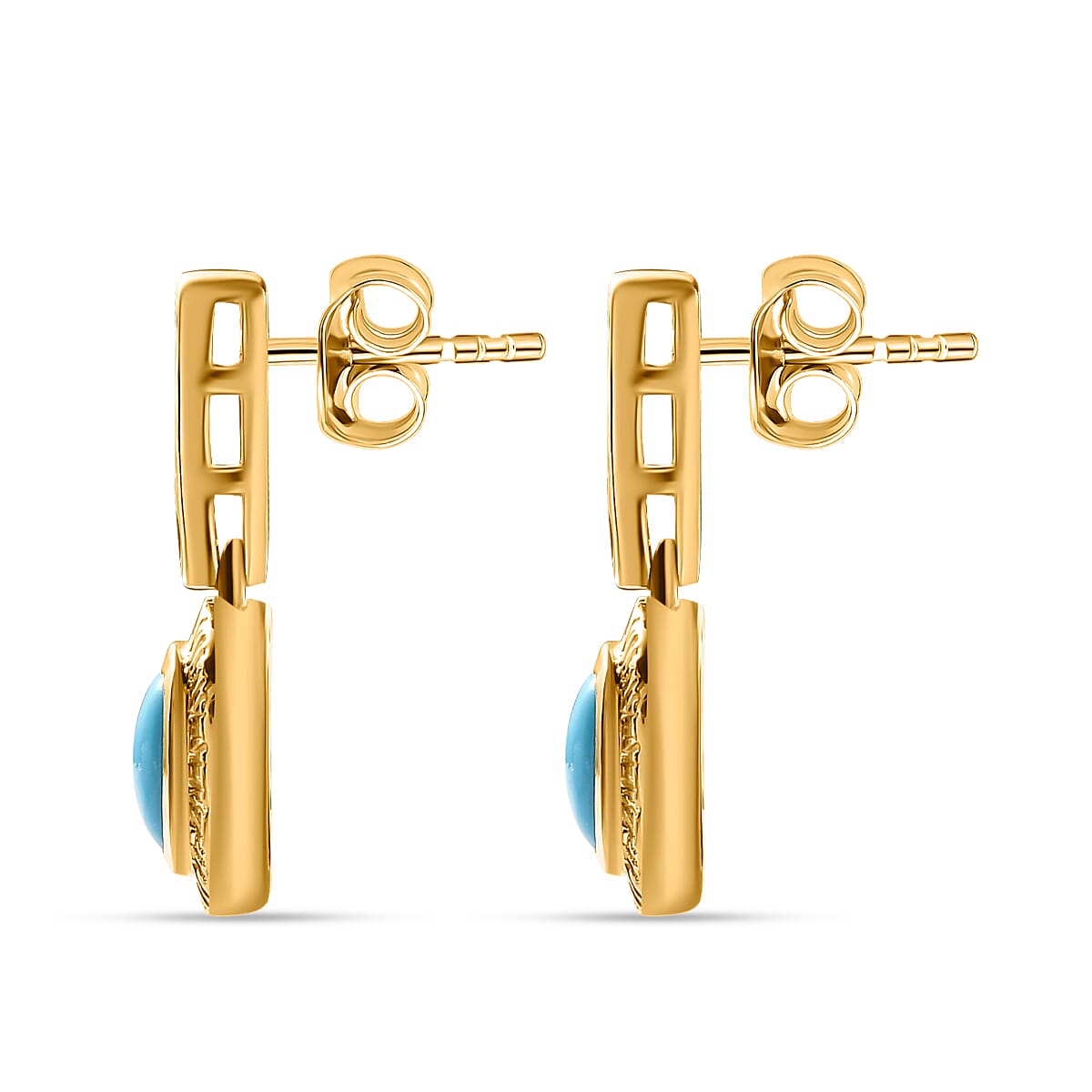 Sleeping Beauty Turquoise, White Zircon Solitaire Drop Push Post Earring in 18K Vermeil YG Plated Sterling Silver 1.22 ct  1.286  Ct. 7727355 4