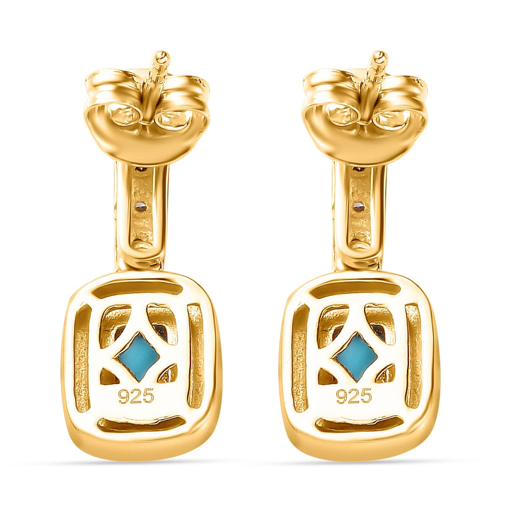 Arizona Sleeping Beauty Turquoise & Natural Zircon Earrings in 18k Gold Vermeil Sterling Silver 1.28 Ct.