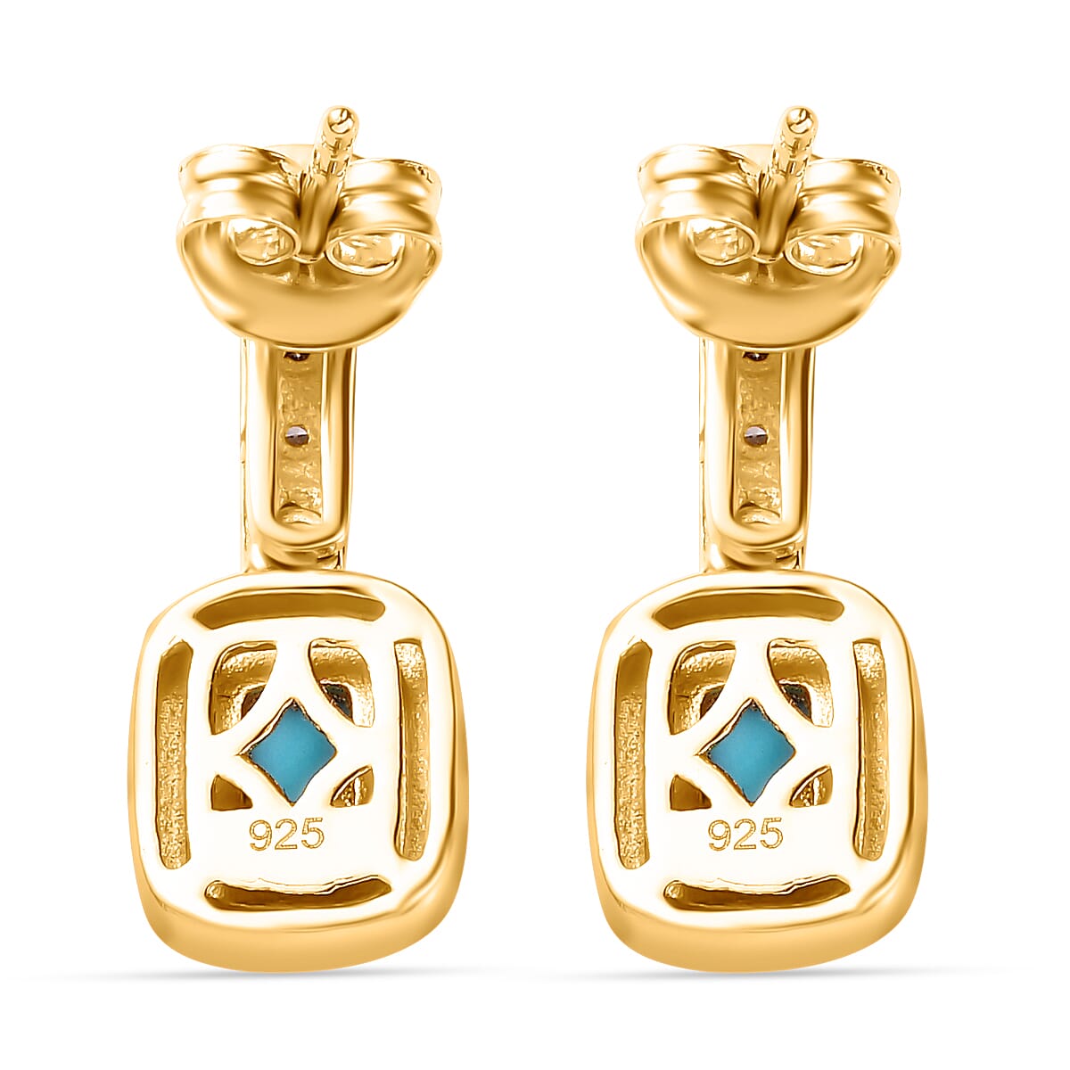 Sleeping Beauty Turquoise, White Zircon Solitaire Drop Push Post Earring in 18K Vermeil YG Plated Sterling Silver 1.22 ct  1.286  Ct. 7727355 5
