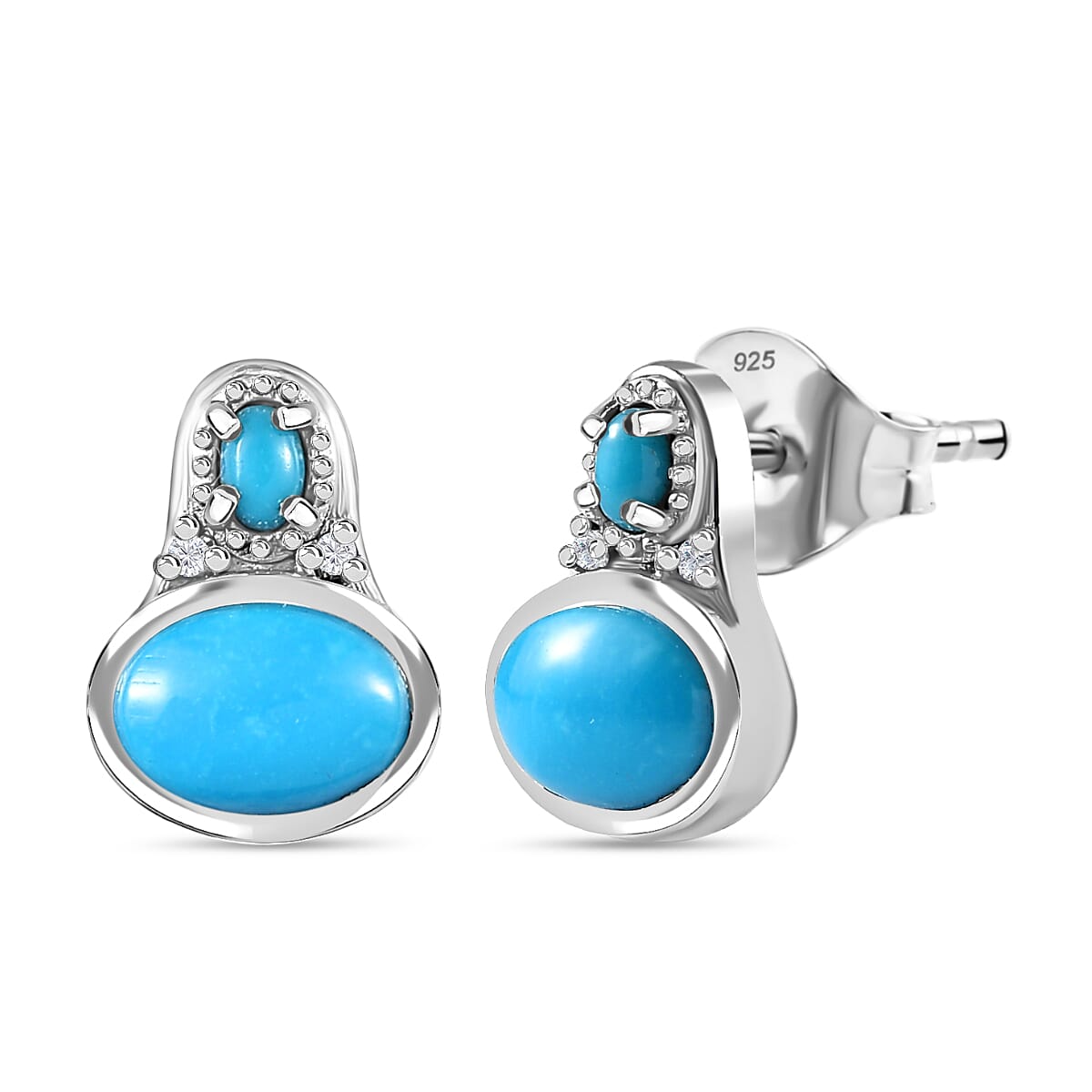 Arizona Sleeping Beauty Turquoise &amp; Natural Zircon Stud Earrings in Platinum Overlay Sterling Silver 1.95 Ct 7760294 0