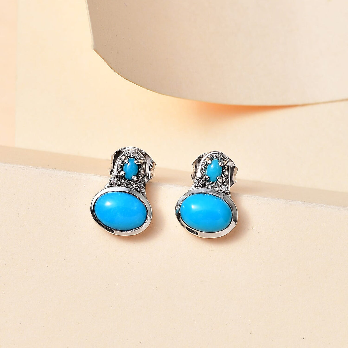 Arizona Sleeping Beauty Turquoise &amp; Natural Zircon Stud Earrings in Platinum Overlay Sterling Silver 1.95 Ct 7760294 2