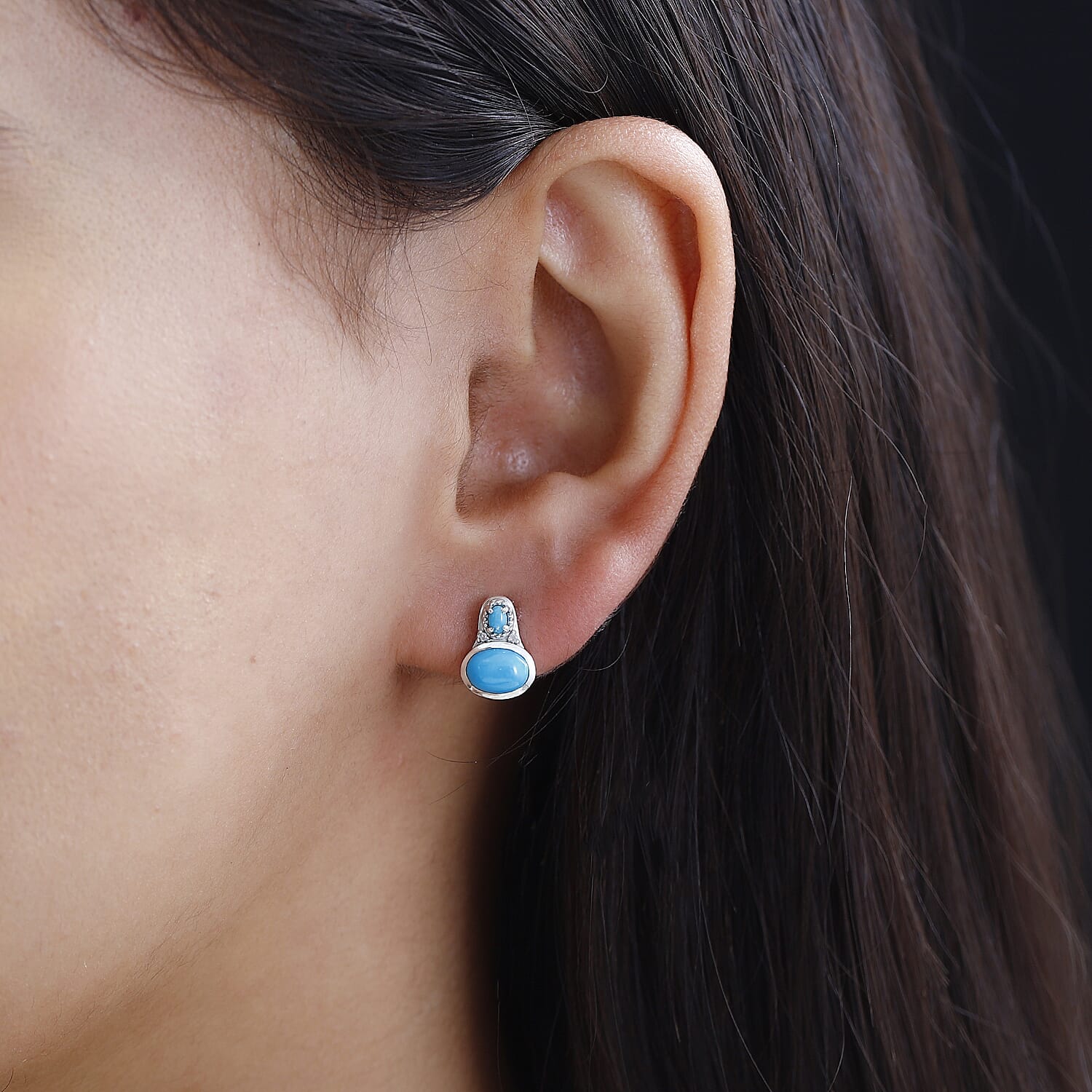 Arizona Sleeping Beauty Turquoise &amp; Natural Zircon Stud Earrings in Platinum Overlay Sterling Silver 1.95 Ct 7760294 3