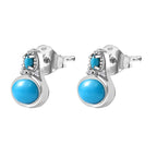 Arizona Sleeping Beauty Turquoise & Natural Zircon Stud Earrings in Platinum Overlay Sterling Silver 1.95 Ct