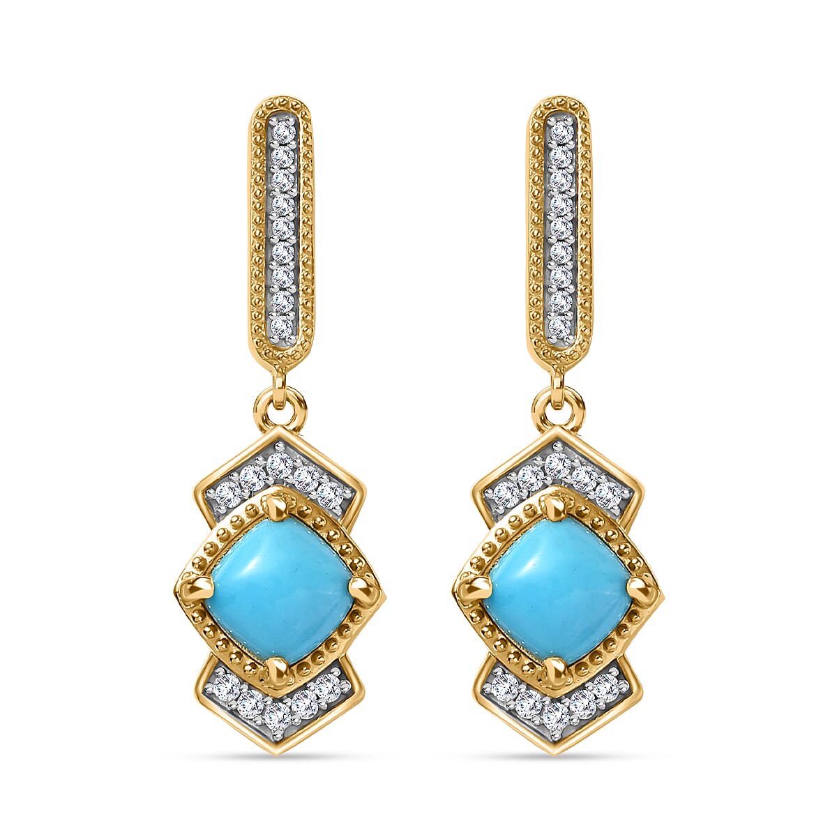 Arizona Sleeping Beauty Turquoise and Natural Zircon Earrings in 18K Vermeil Yellow Gold Plated Sterling Silver 1.85 Ct 7763572 0