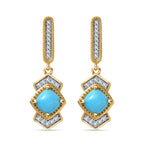 Arizona Sleeping Beauty Turquoise & Natural Zircon Earrings in Vermeil YG Sterling Silver 1.85 Ct