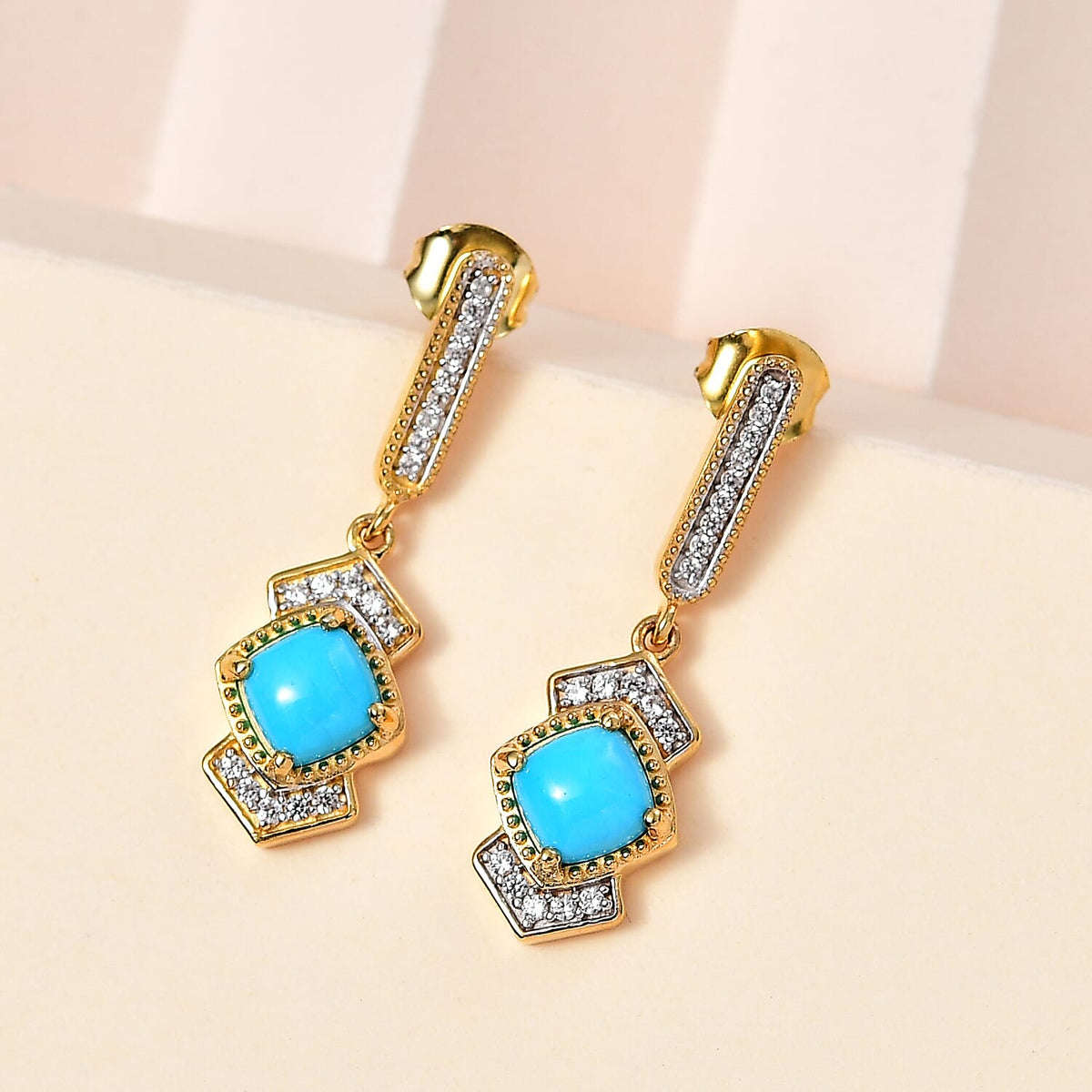 Arizona Sleeping Beauty Turquoise and Natural Zircon Earrings in 18K Vermeil Yellow Gold Plated Sterling Silver 1.85 Ct 7763572 2