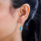 Arizona Sleeping Beauty Turquoise & Natural Zircon Earrings in Vermeil YG Sterling Silver 1.85 Ct