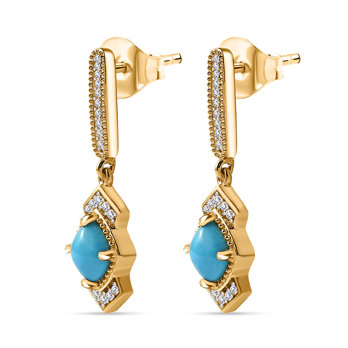Arizona Sleeping Beauty Turquoise and Natural Zircon Earrings in 18K Vermeil Yellow Gold Plated Sterling Silver 1.85 Ct 7763572 4