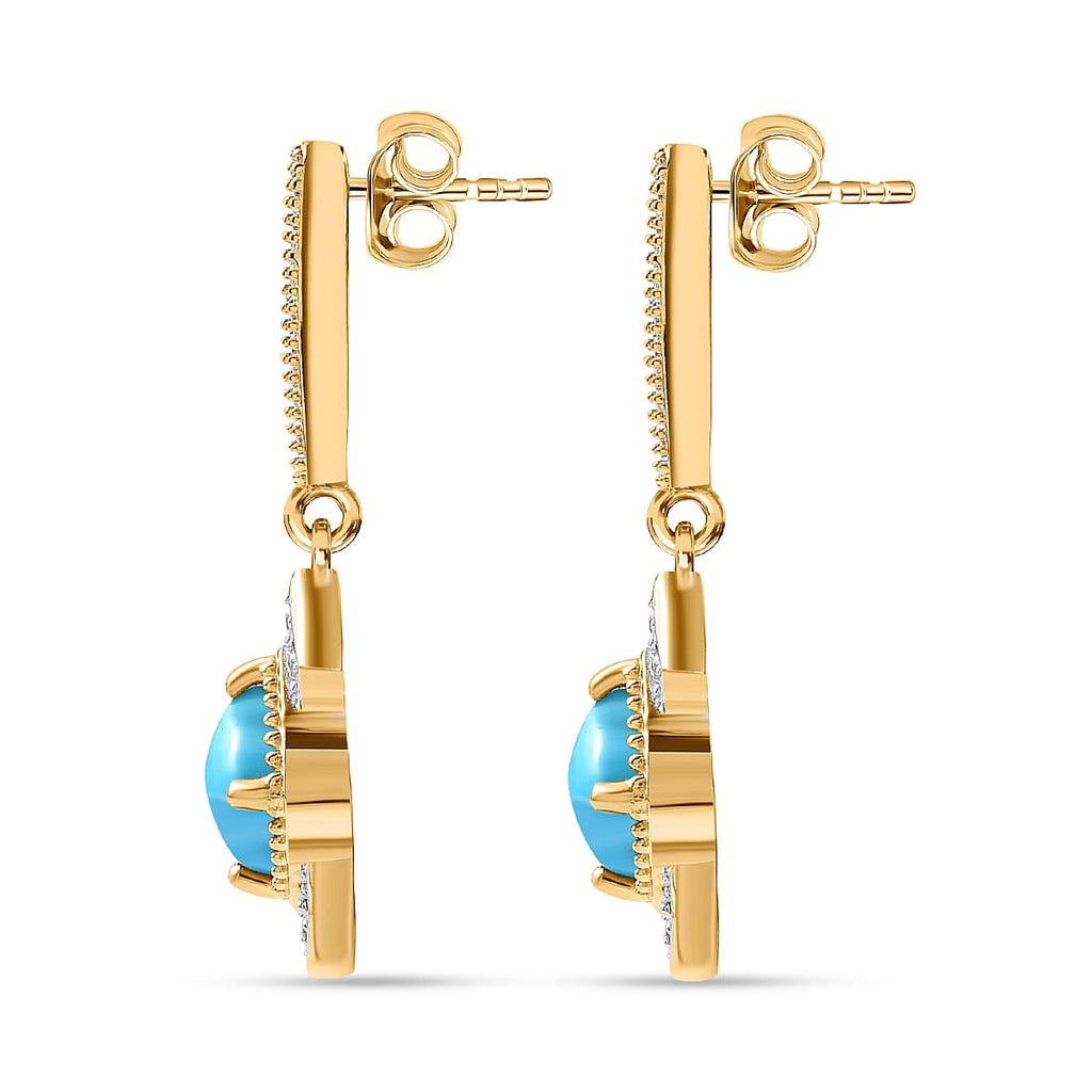 Arizona Sleeping Beauty Turquoise & Natural Zircon Earrings in Vermeil YG Sterling Silver 1.85 Ct