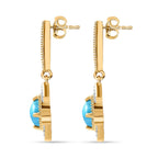 Arizona Sleeping Beauty Turquoise & Natural Zircon Earrings in Vermeil YG Sterling Silver 1.85 Ct