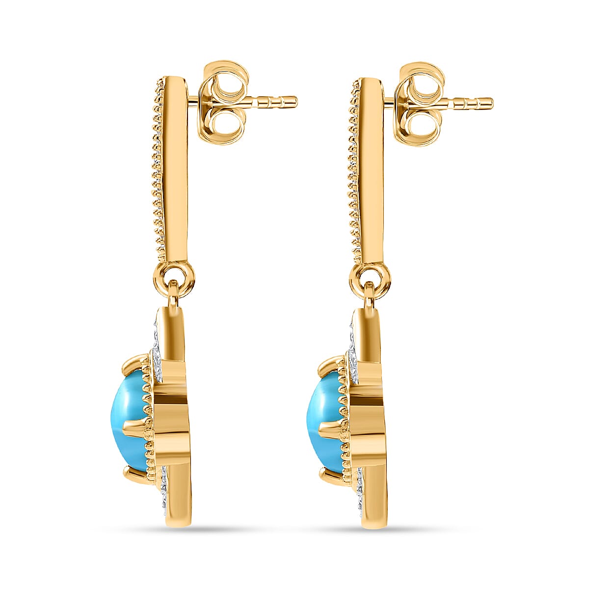 Arizona Sleeping Beauty Turquoise and Natural Zircon Earrings in 18K Vermeil Yellow Gold Plated Sterling Silver 1.85 Ct 7763572 5