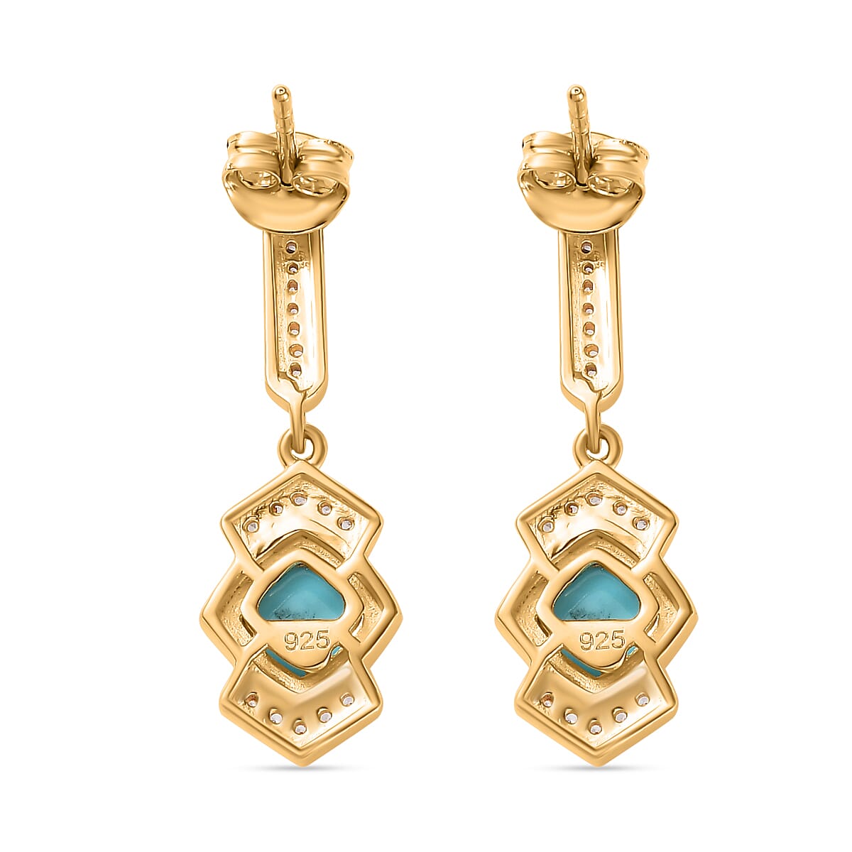 Arizona Sleeping Beauty Turquoise and Natural Zircon Earrings in 18K Vermeil Yellow Gold Plated Sterling Silver 1.85 Ct 7763572 6