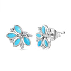 Sleeping Beauty Turquoise & White Zircon Stud Push Post Earring in Rhodium Overlay Sterling Silver