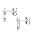 Sleeping Beauty Turquoise & White Zircon Stud Push Post Earring in Rhodium Overlay Sterling Silver