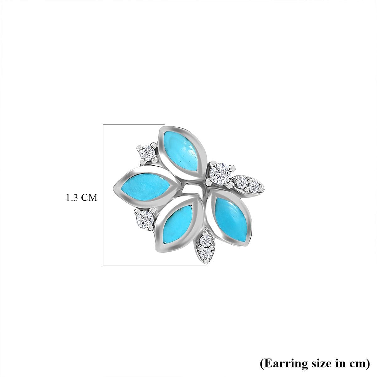 Sleeping Beauty Turquoise &amp; White Zircon Stud Push Post Earring in Rhodium Overlay Sterling Silver 8054919 5