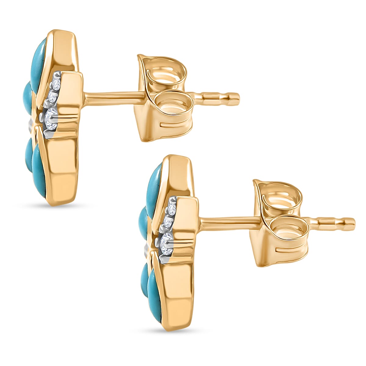 D'joy Sleeping Beauty Turquoise &amp; White Zircon Stud Push Post Earring in 14K Yellow Gold Plated Overlay Sterling Silver 8213801 4