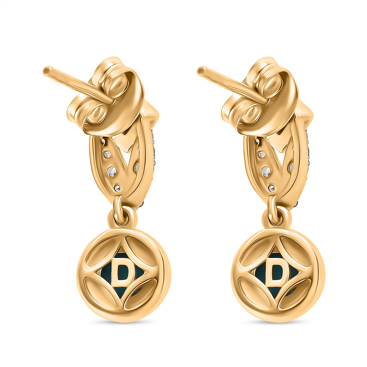 D'joy Sleeping Beauty Turquoise &amp; White Zircon Stud Push Post Earring in Yellow Gold Plating Sterling Silver 1.00 Ct. 8221311 5